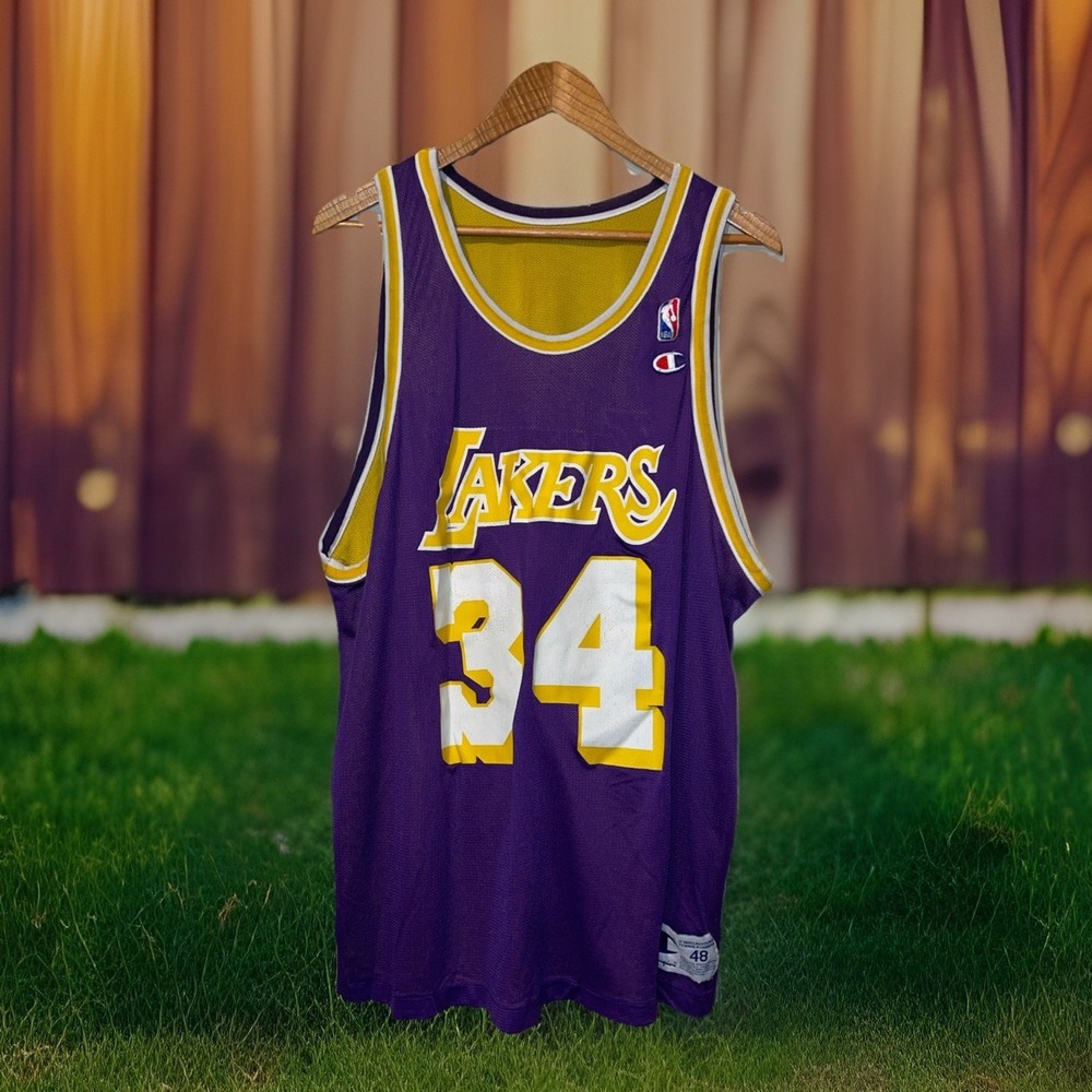 VTG Champion 34 Shaquille O'Neil Reversible La Lakers Basketball Jersey Sz. 48